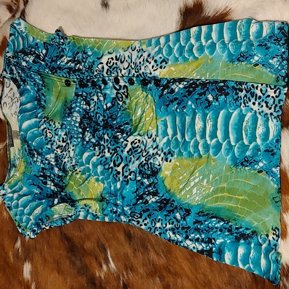 3/$30 Soft Works Blue Green Blouse Sz Sm